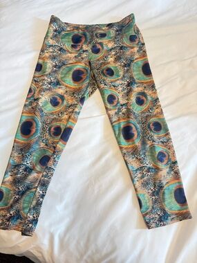 Onzie Peacock Print Leggings - Teal, Navy & Gold